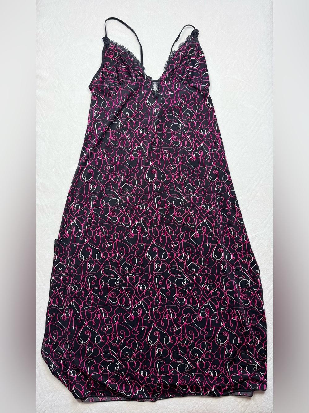 Smart & Sexy Womens Large Nightgown Heart Print Long Gown Black Pink Lingere